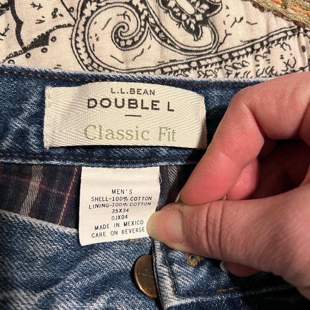 LLBean flannel lined blue jeans. Size 35x34